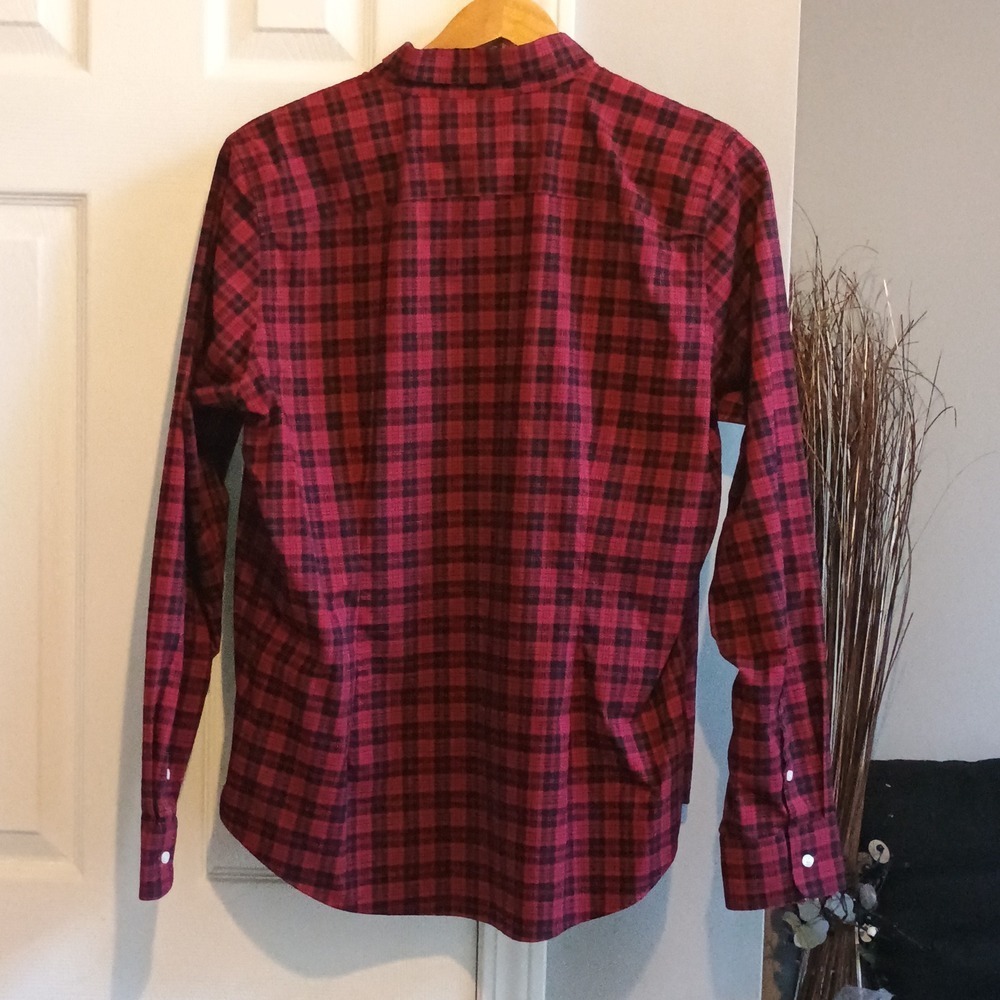 CHAPS Mens Plaid Long Sleeve Button Down Shirt Red Black XL No Iron - Picture 3 of 13